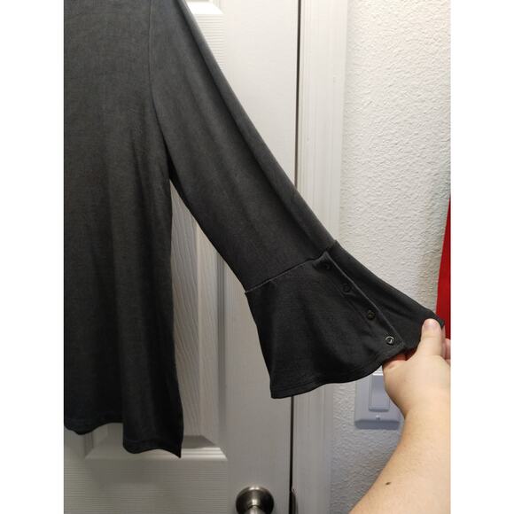 Chico's Travelers Size Large (2) Dark Gray Long Bell Sleeves Packable Slinky Top - Picture 3 of 5
